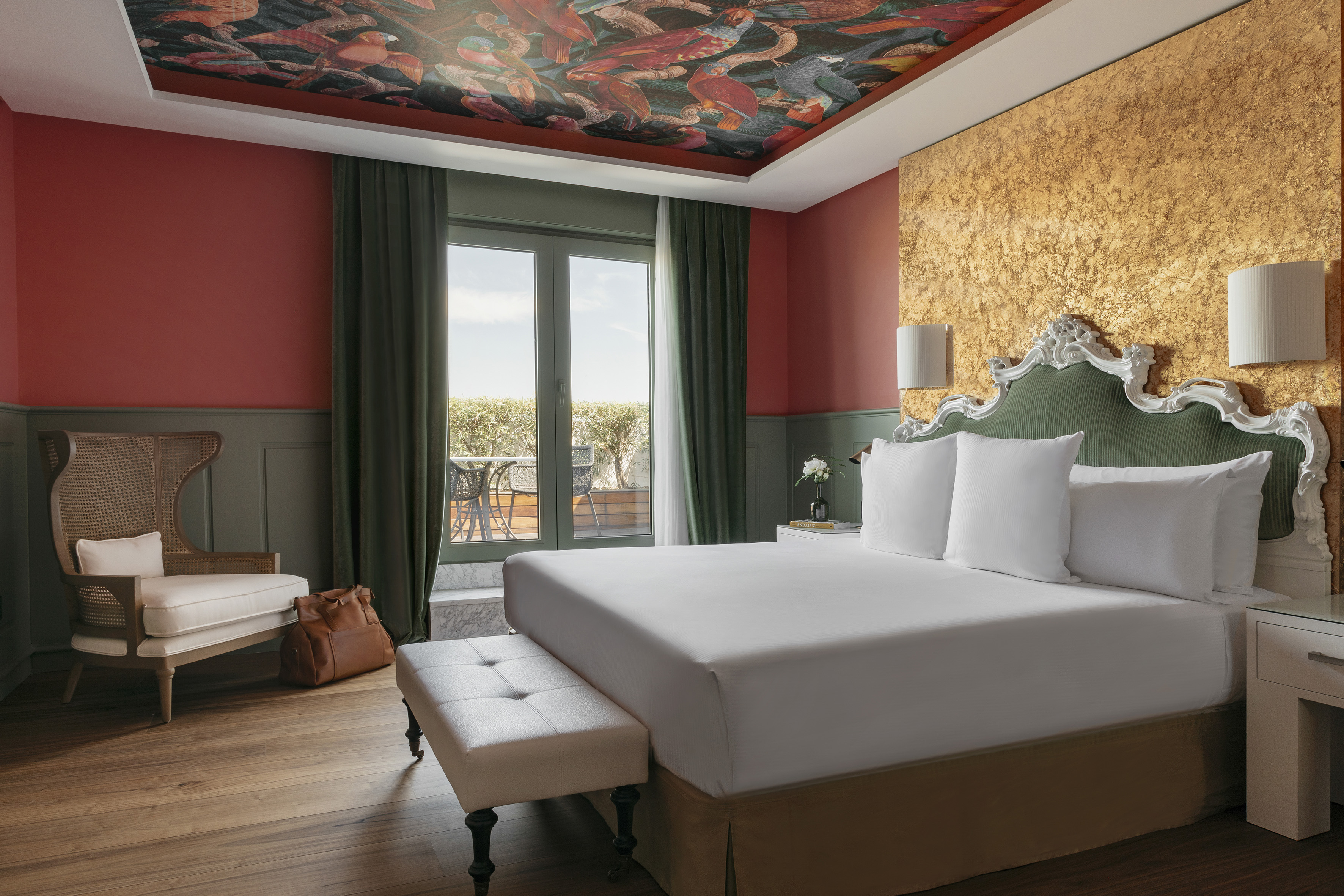 a room with a bed and a chair