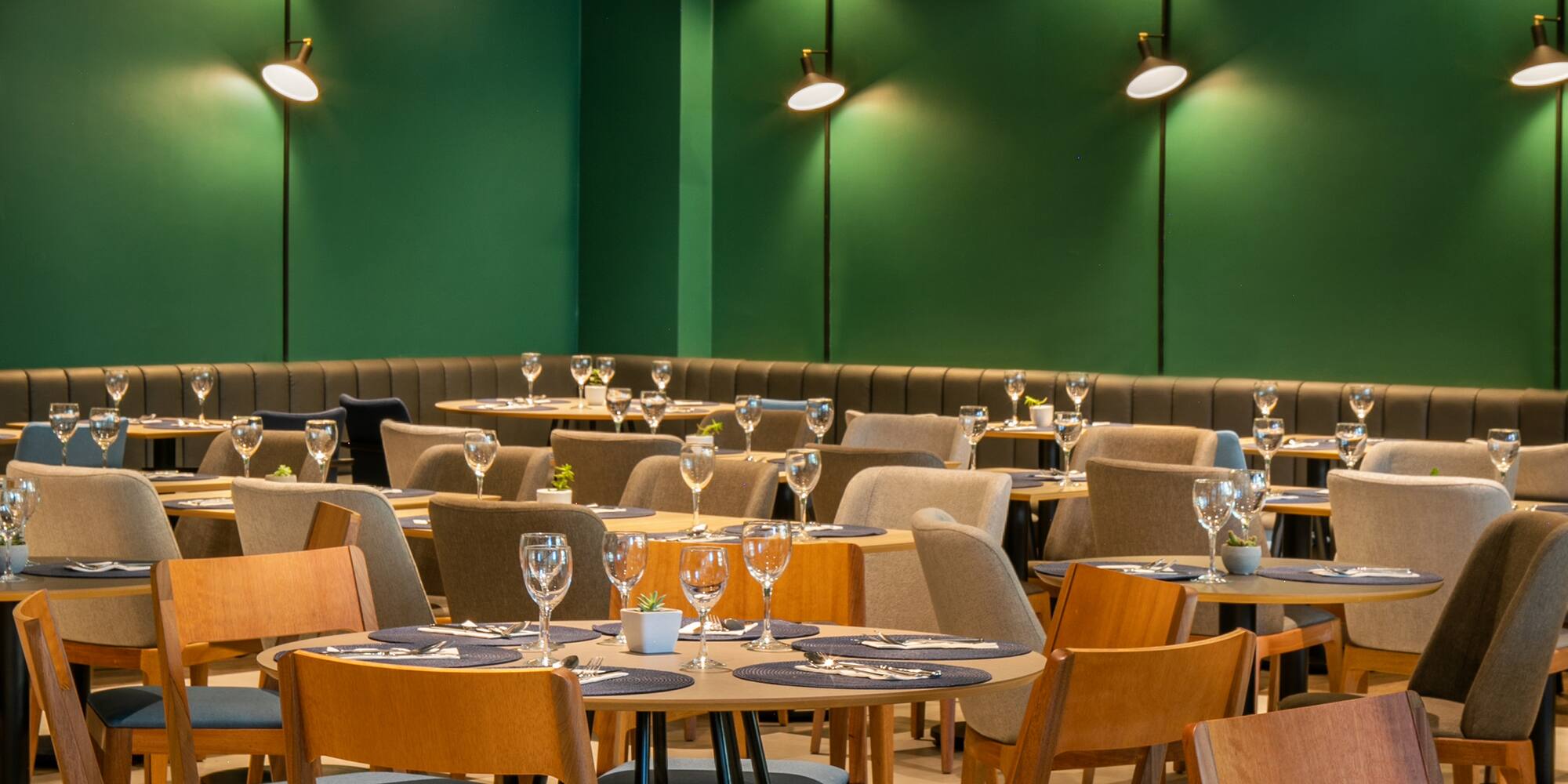 a room with tables and chairs