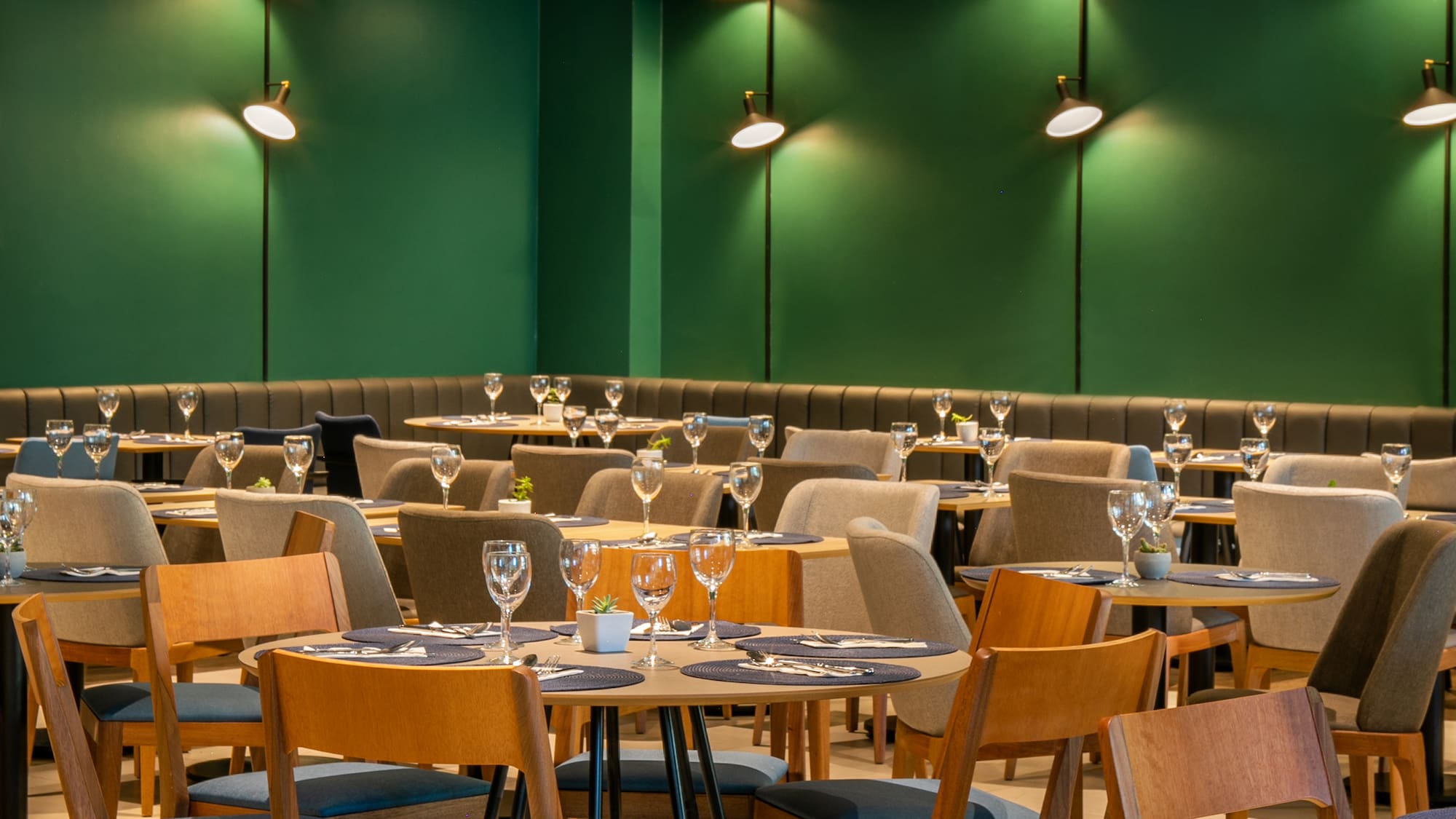 a room with tables and chairs