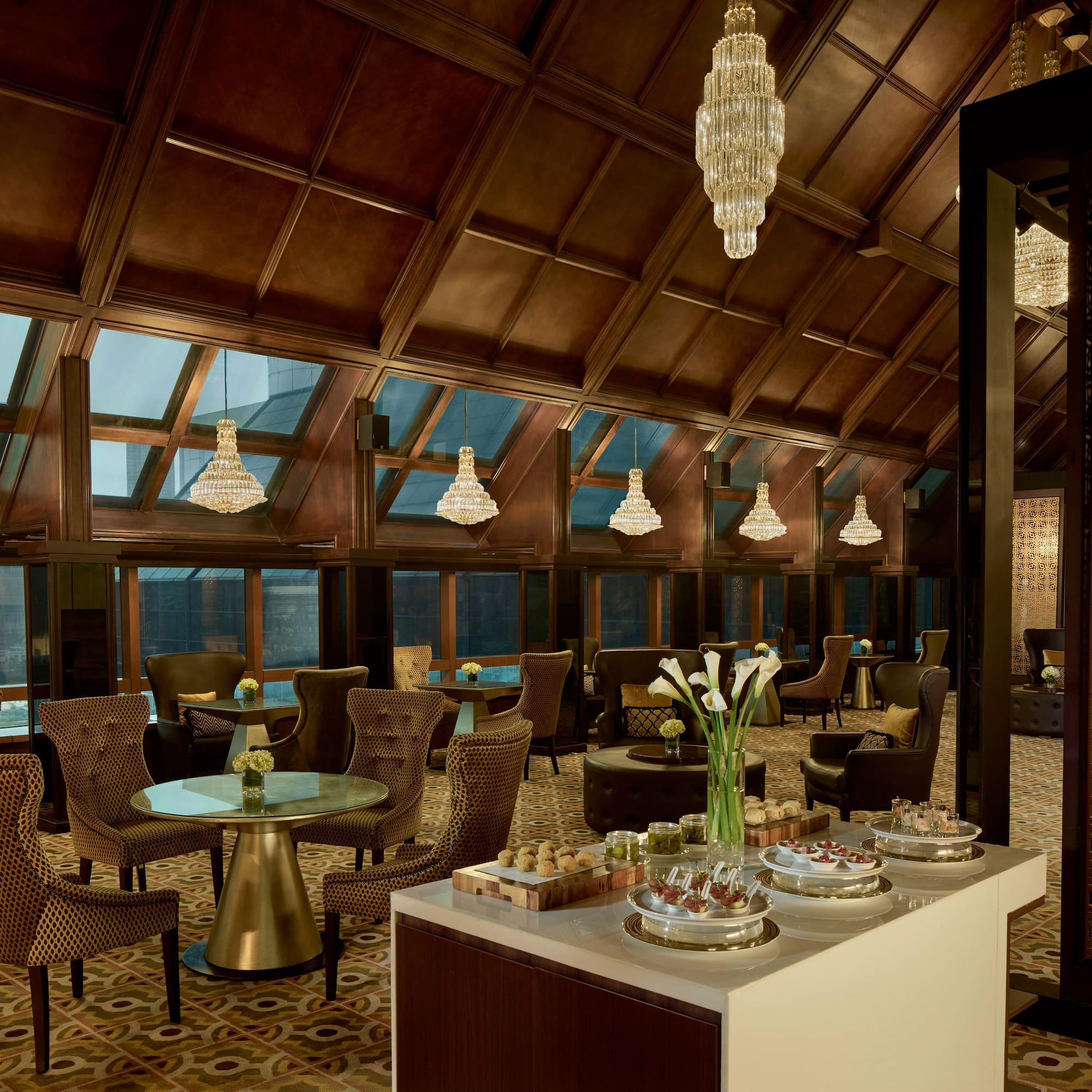 a room with a table and chairs