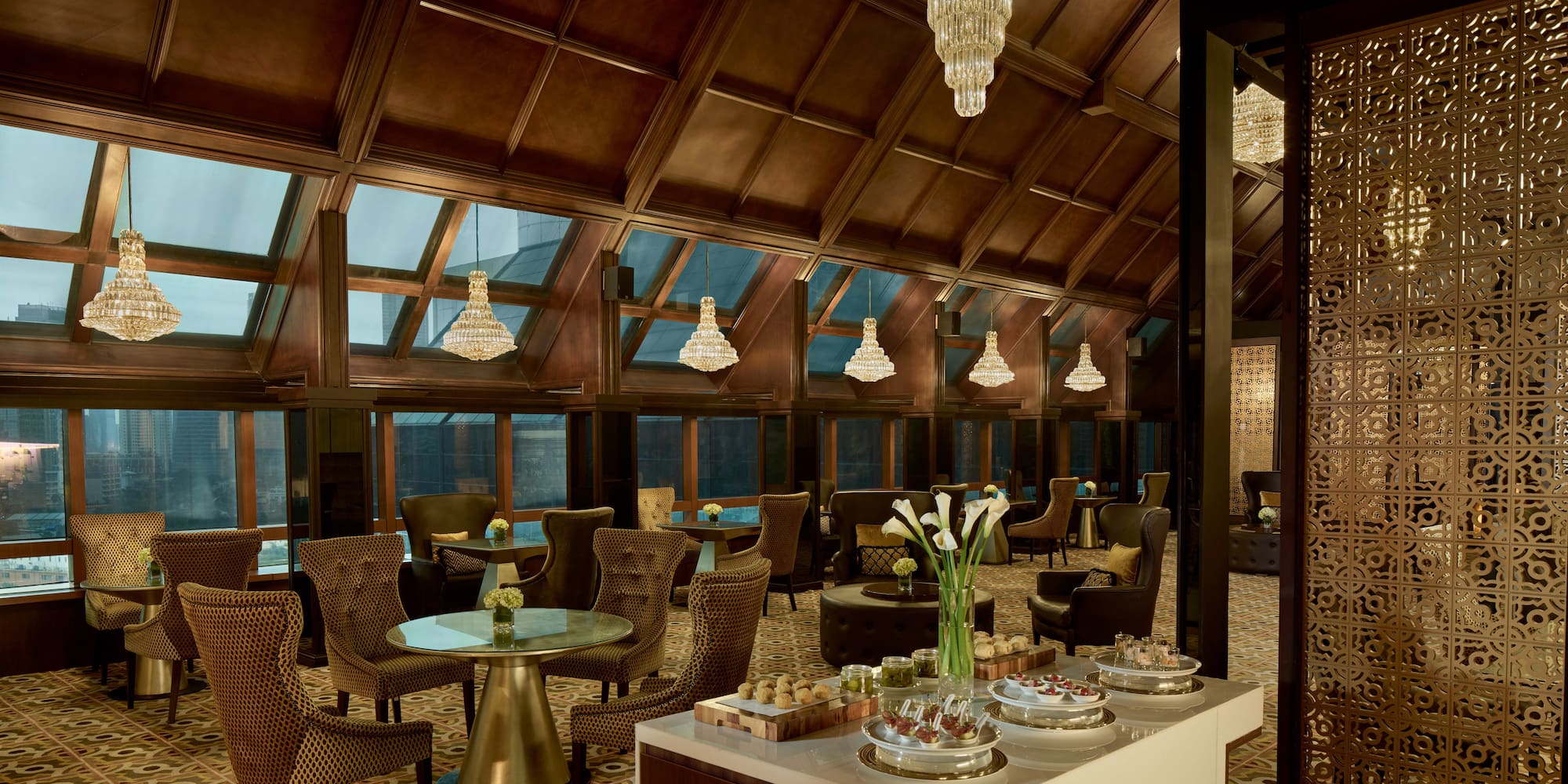 a room with a table and chairs