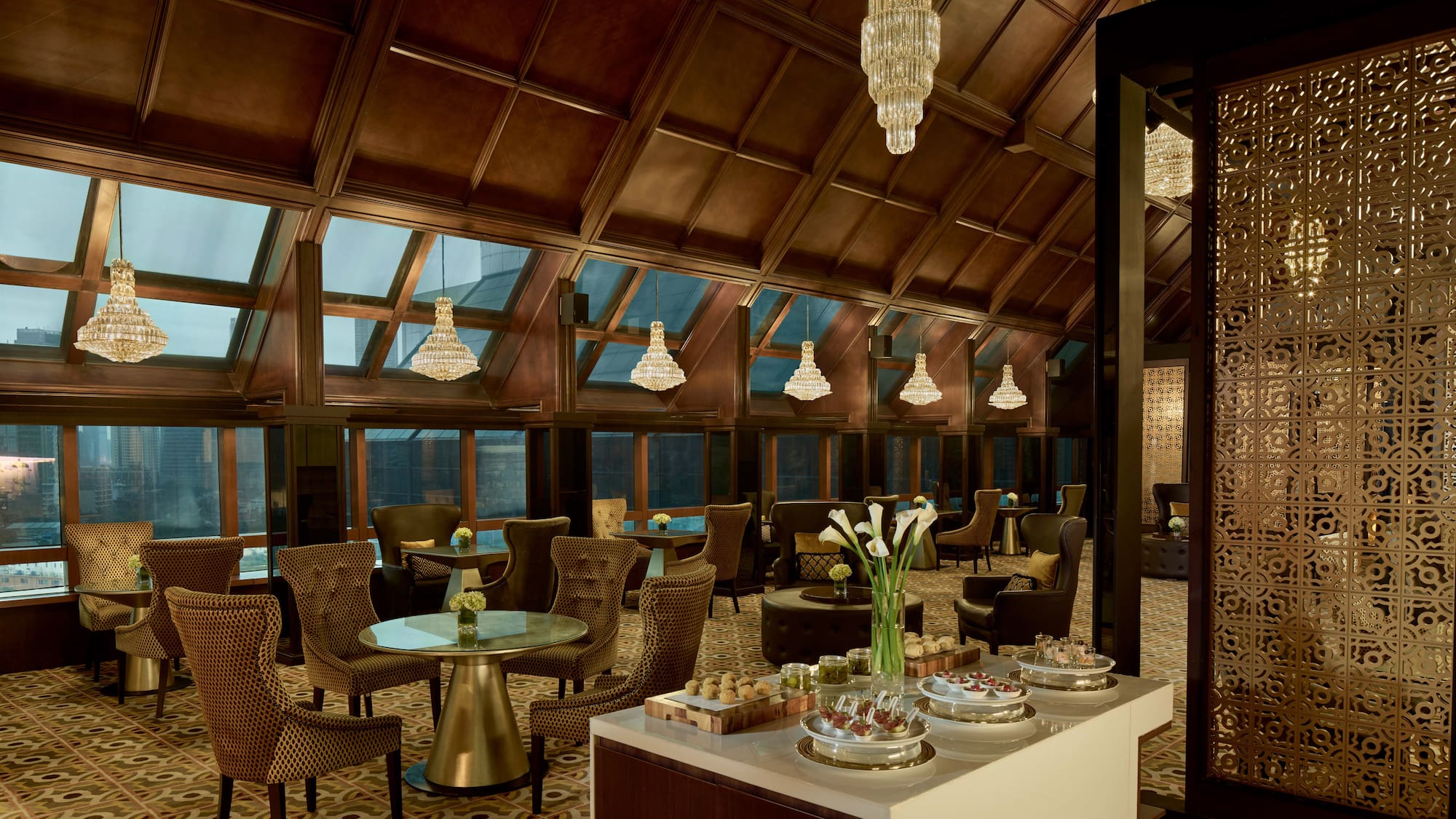 a room with a table and chairs