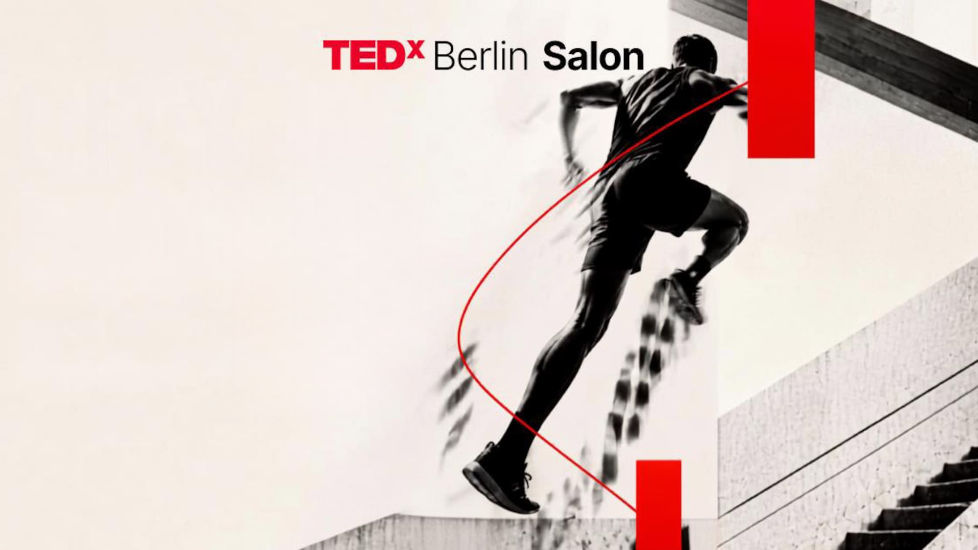 TEDx Berlin Salon logo with a dynamic runner in mid-stride, red accents.
