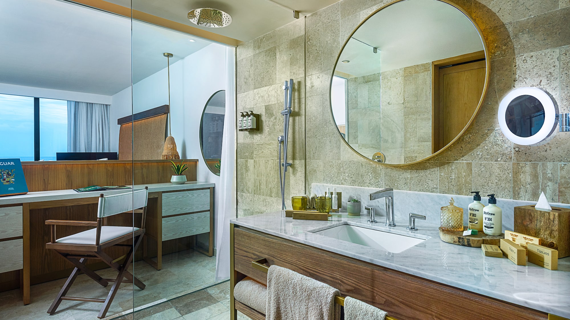 a bathroom with a mirror and sink