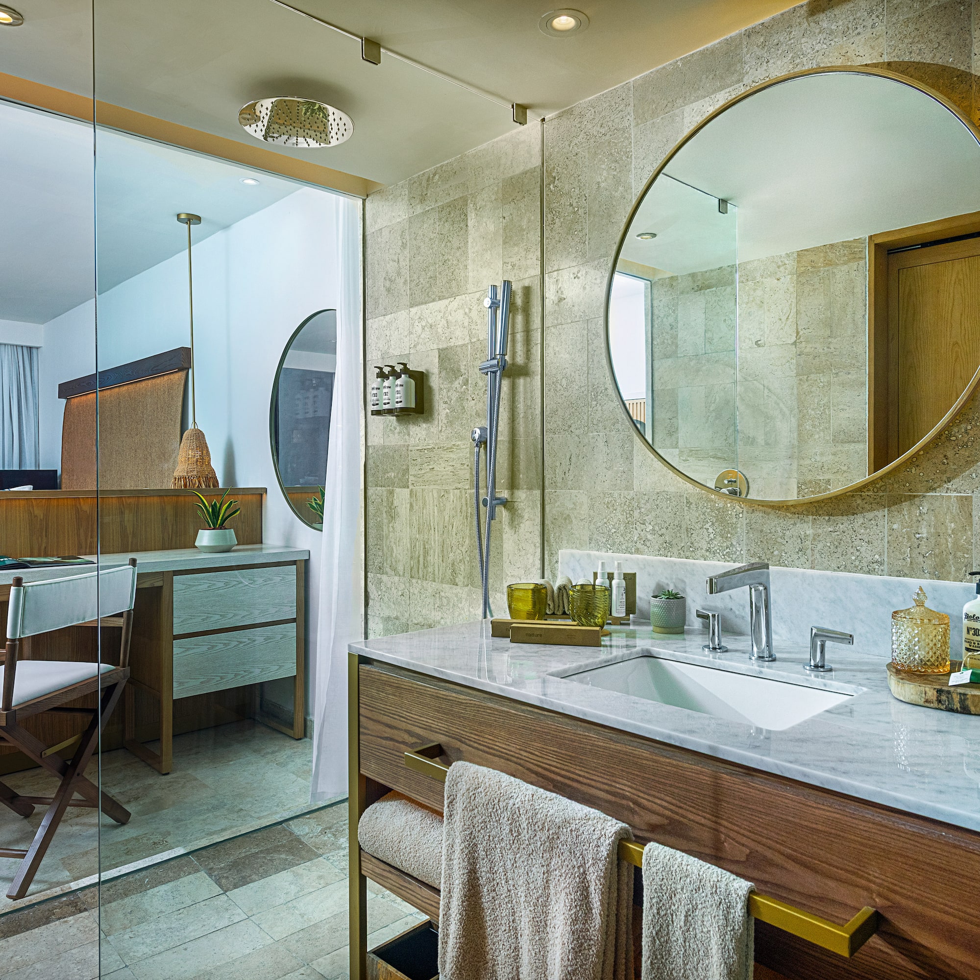 a bathroom with a mirror and sink