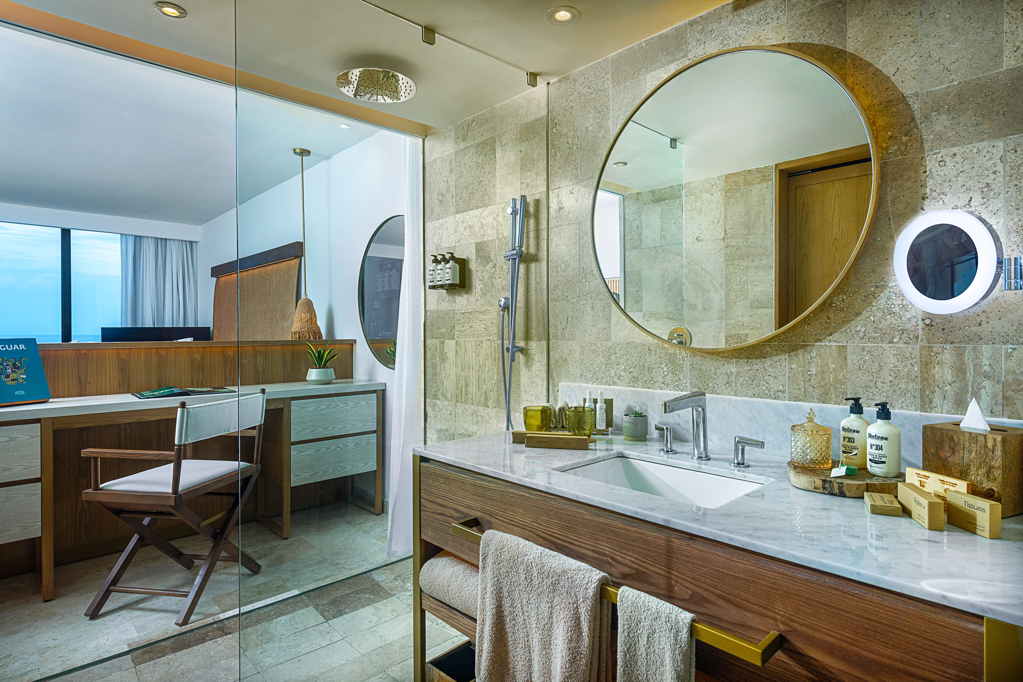 a bathroom with a mirror and sink
