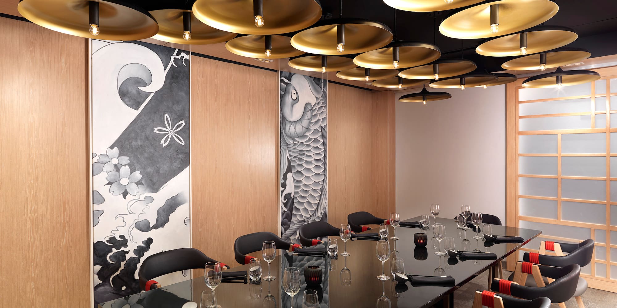 a room with a table and chairs