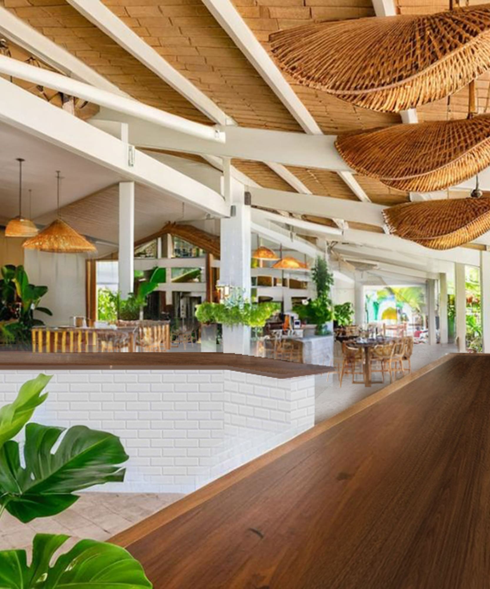 a long wooden table in a building