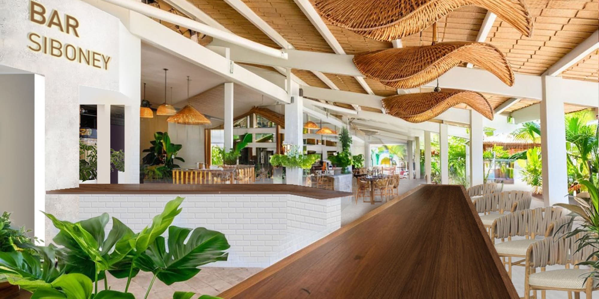a long wooden table in a building