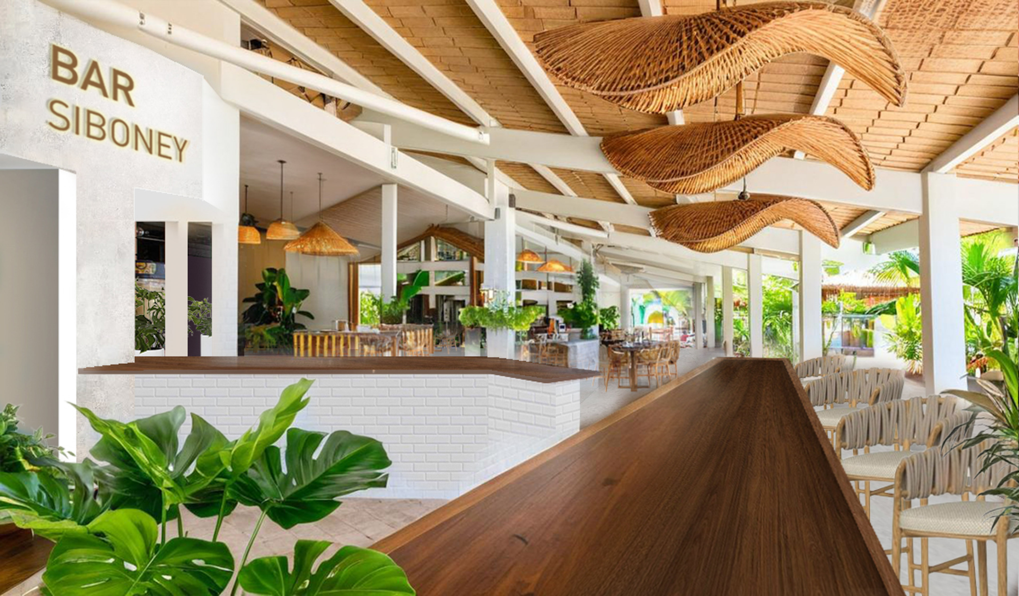 a long wooden table in a building