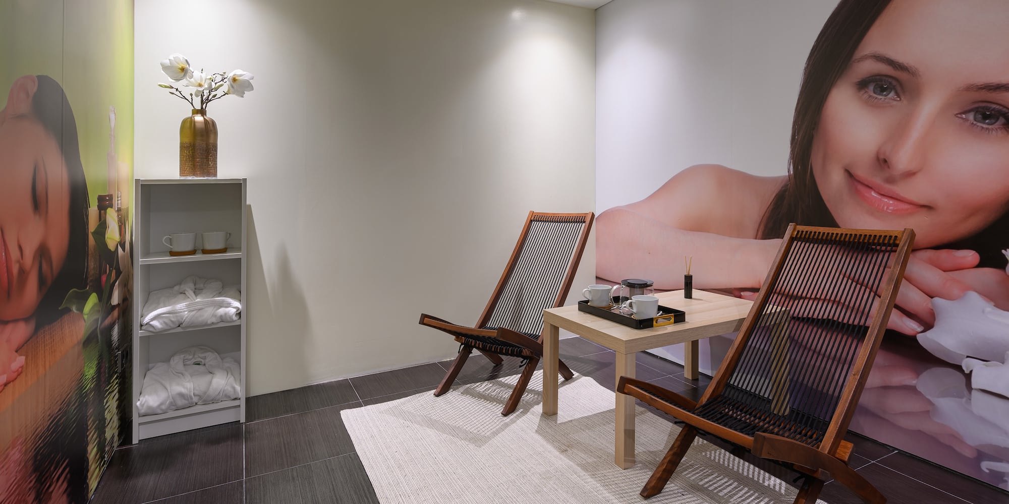 a room with a table and chairs