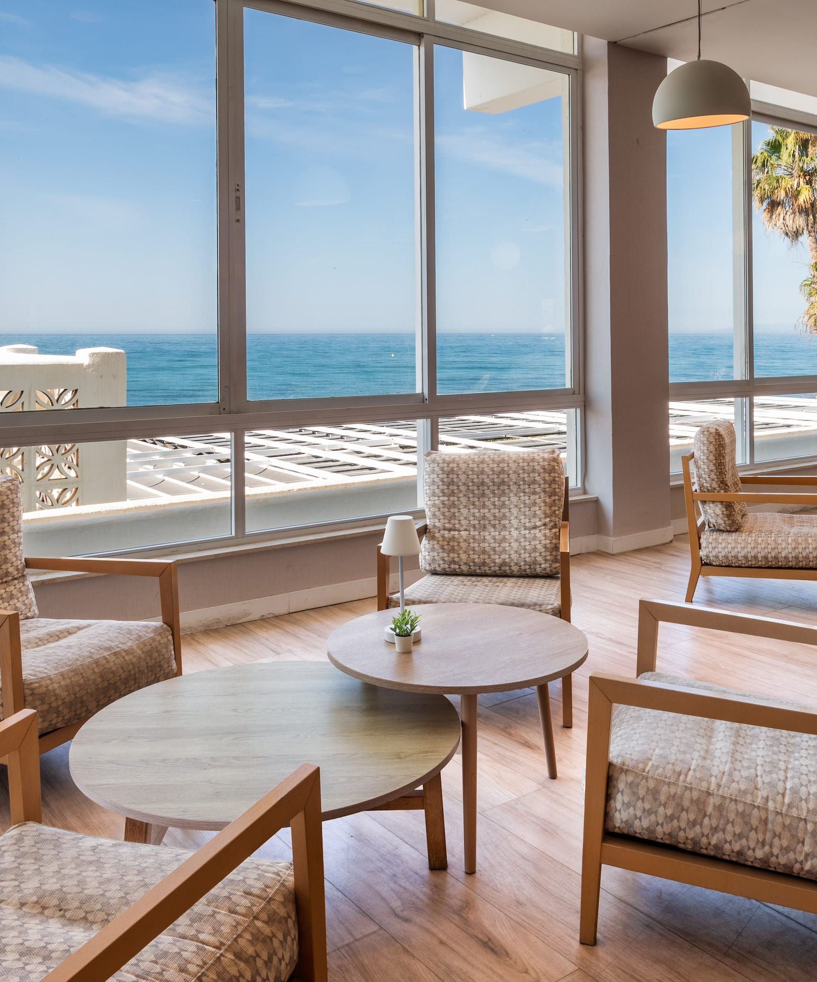 a room with chairs and a table