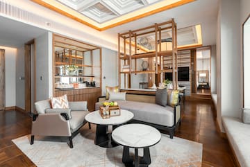 a room with a couch and a table