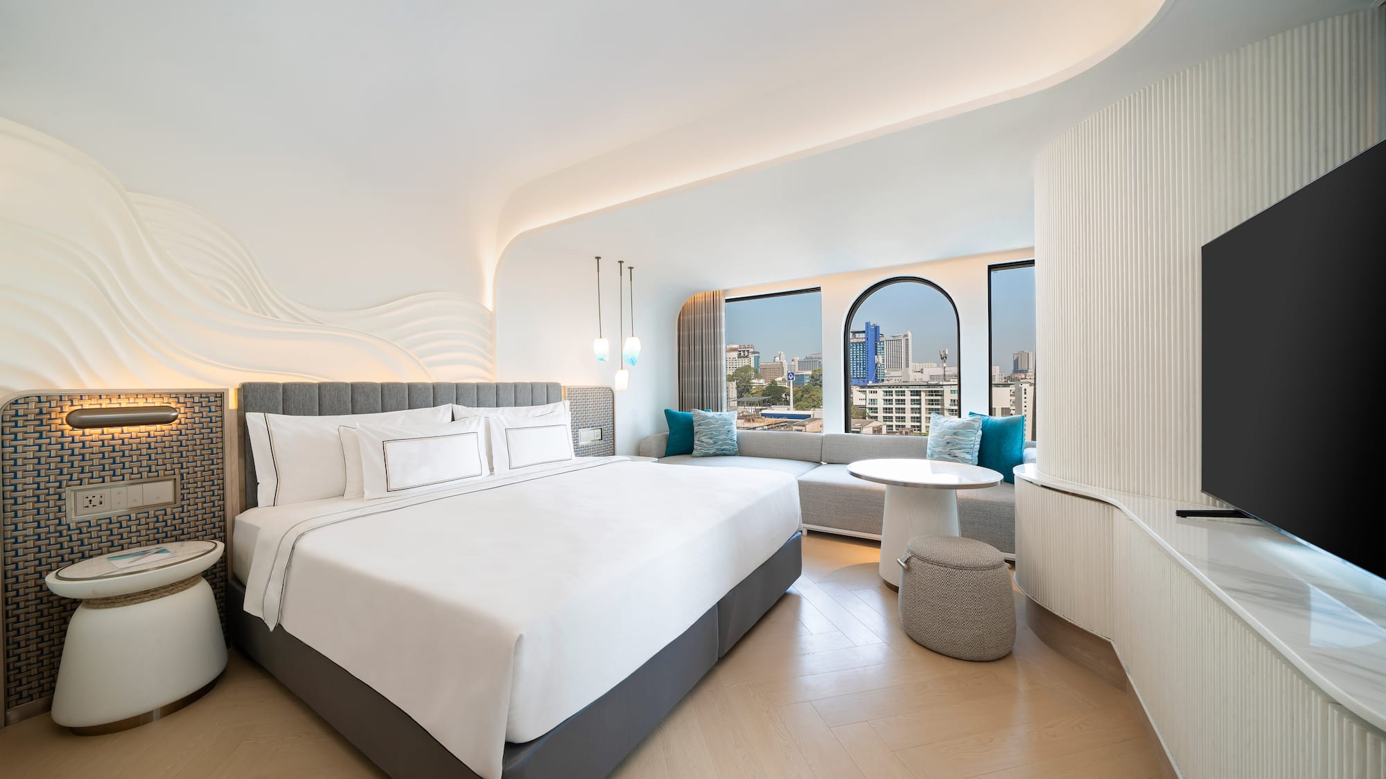 a room with a bed and a table