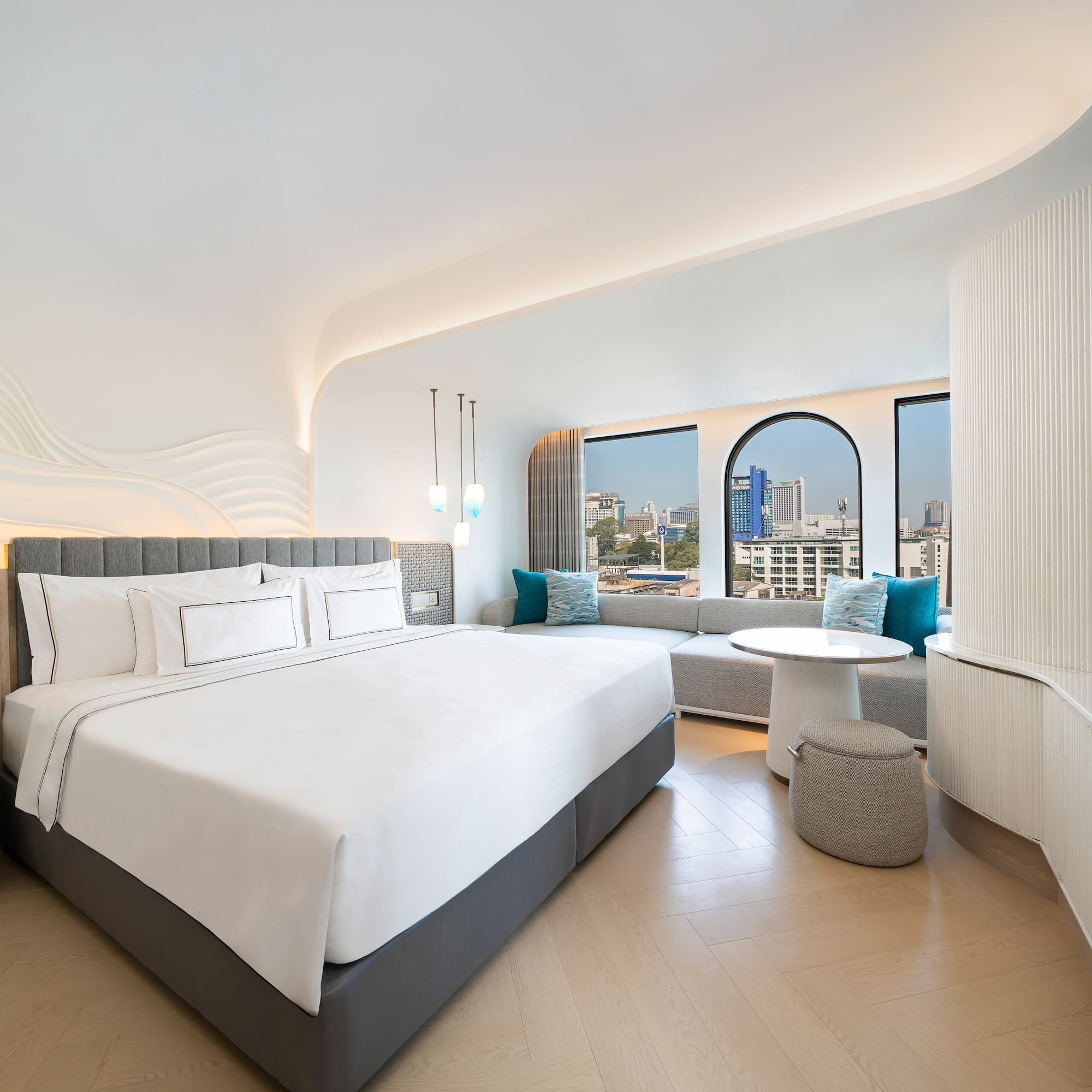 a room with a bed and a table