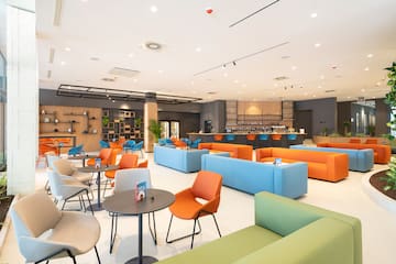 a room with tables and chairs