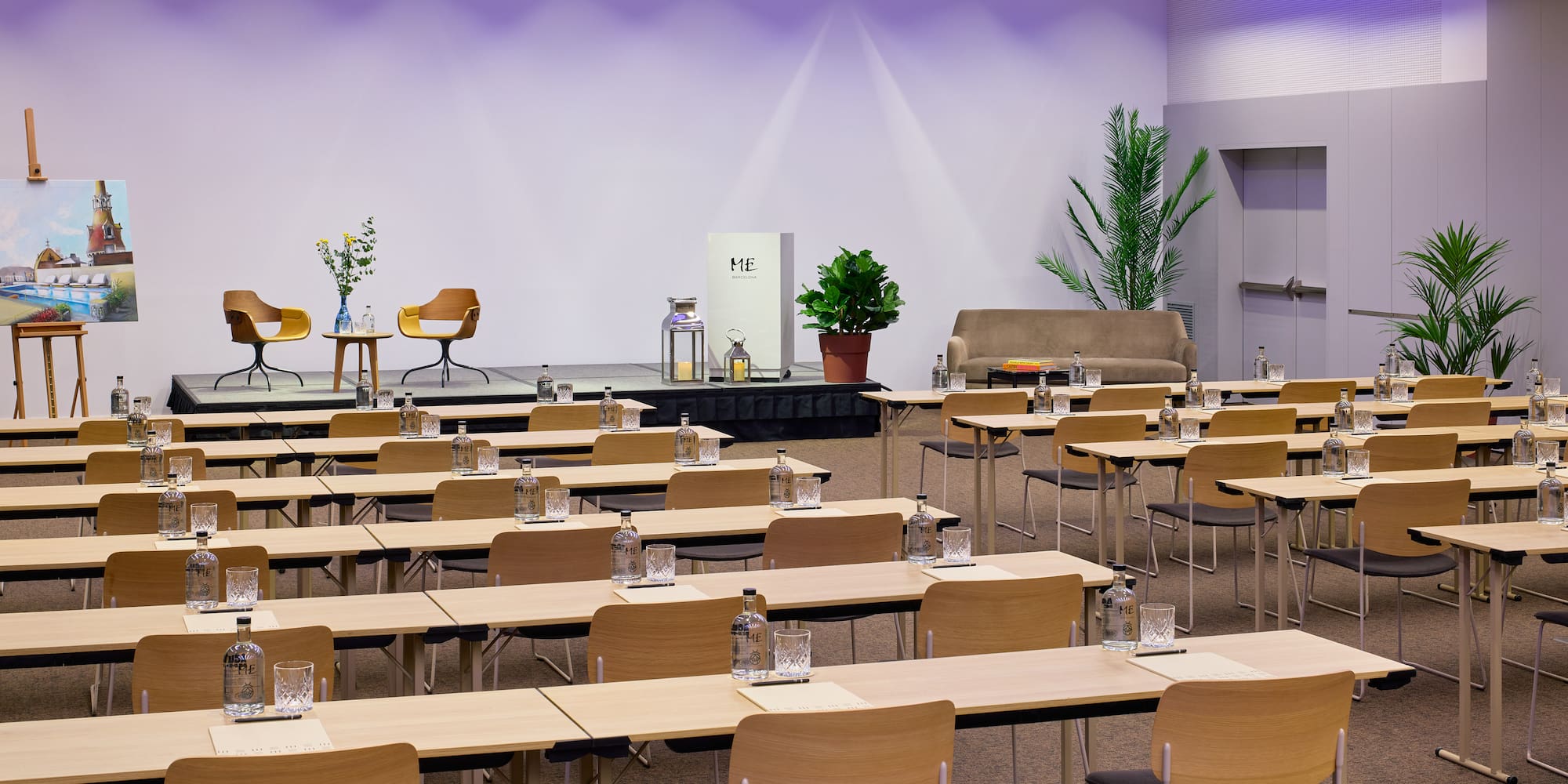 a room with tables and chairs