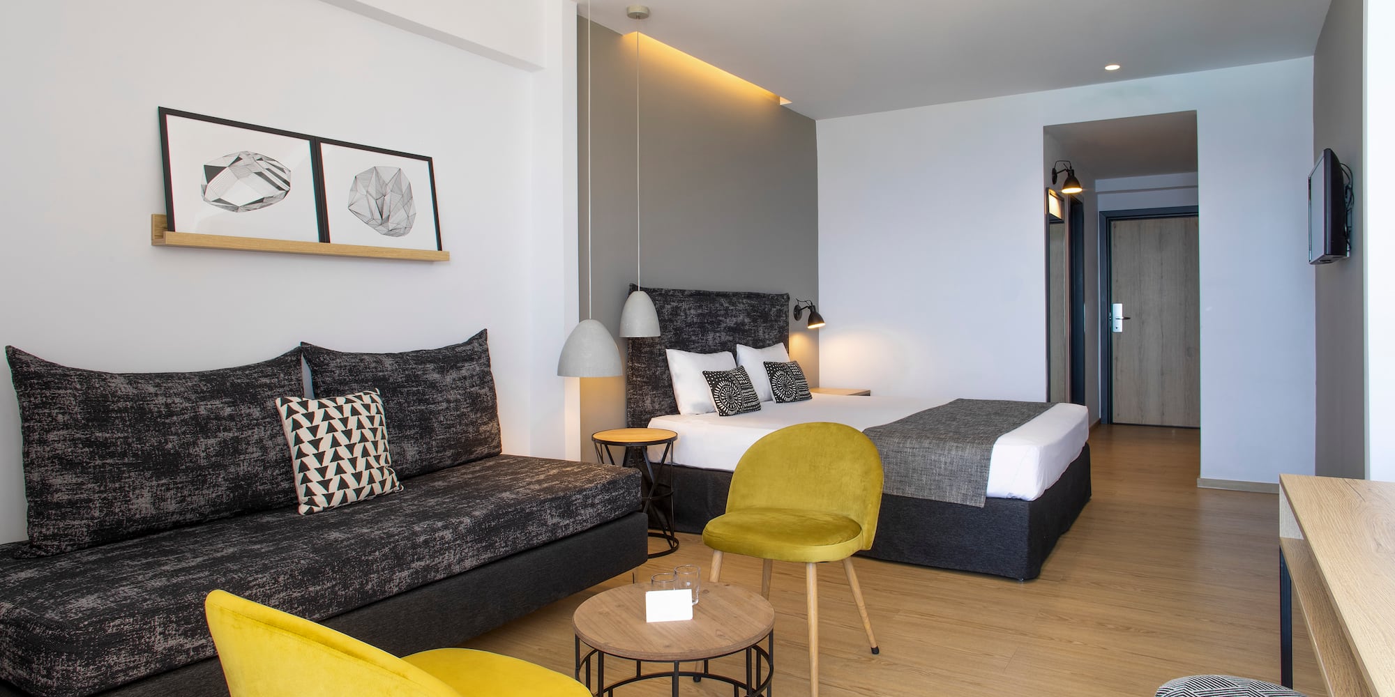 a room with a bed and a couch