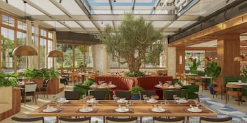 a room with tables and chairs