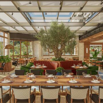a room with tables and chairs