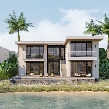 a house with a body of water