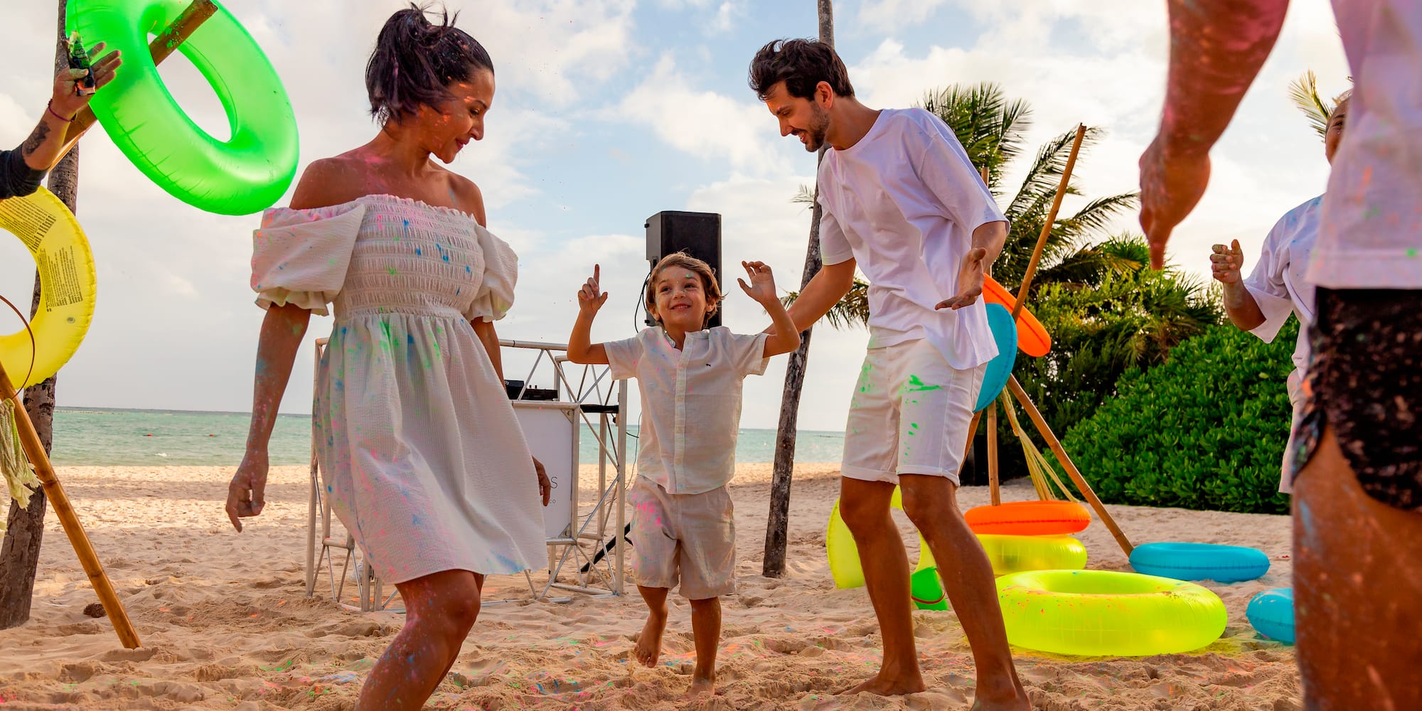 a group of people on a beach