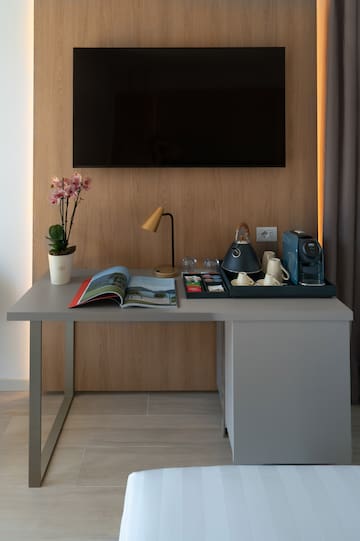 a table with a tray of tea and coffee on it