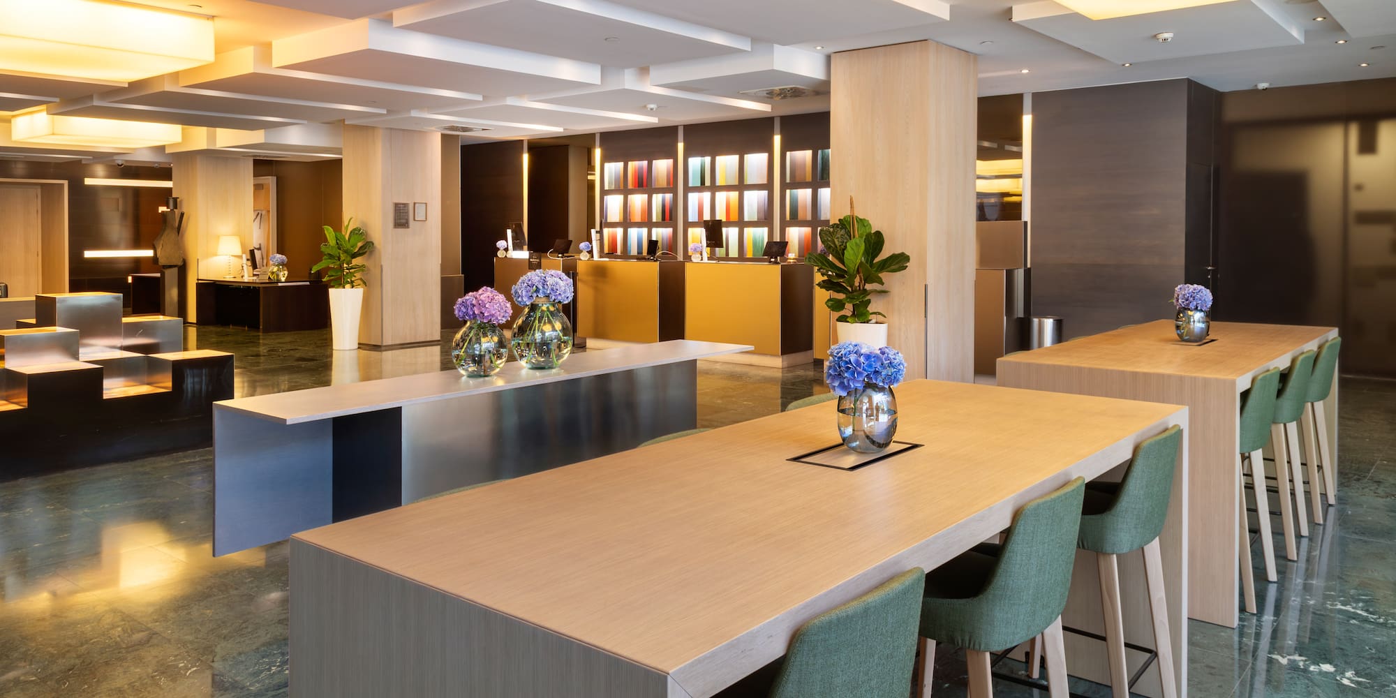 a room with a table and chairs