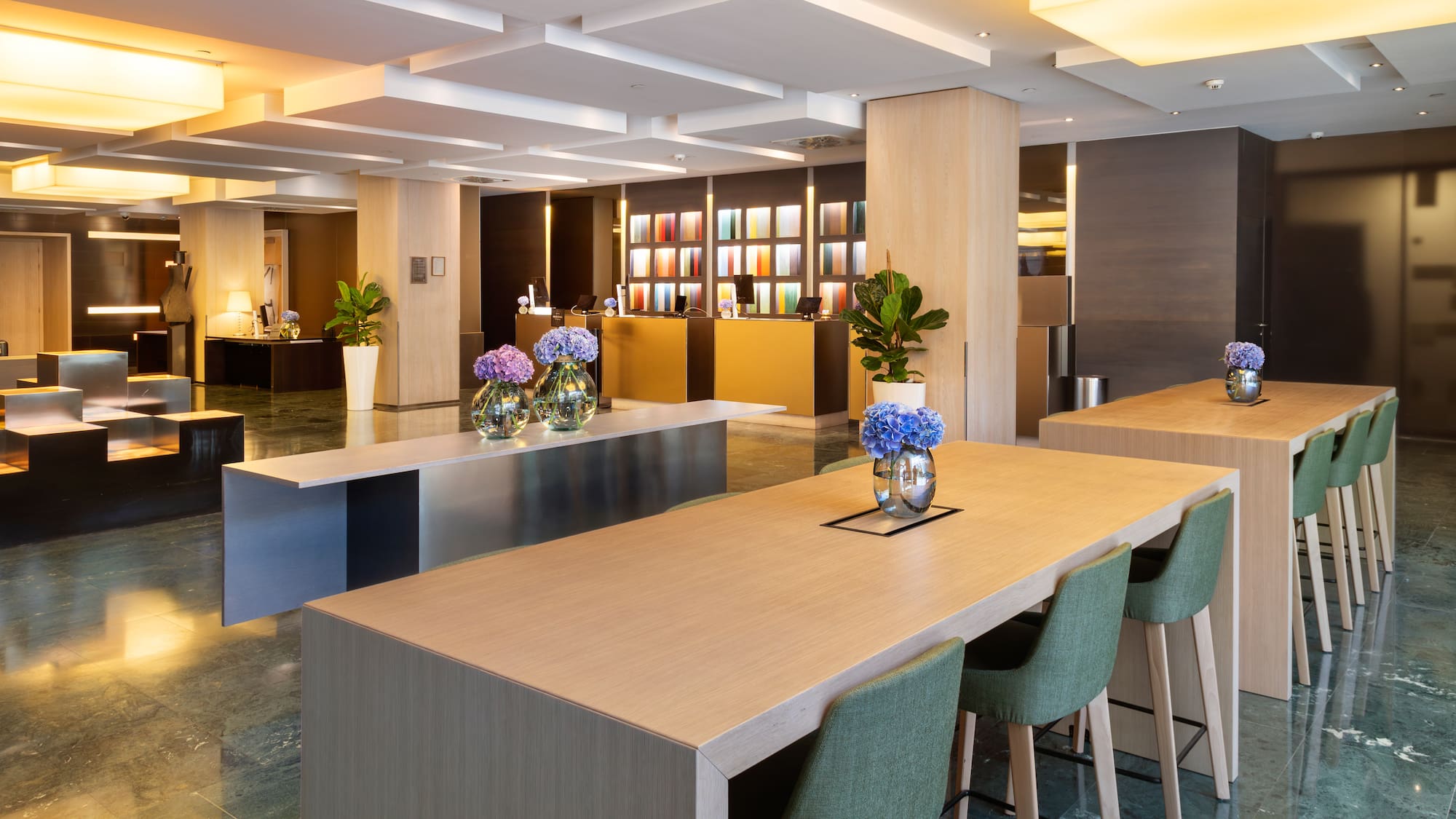 a room with a table and chairs