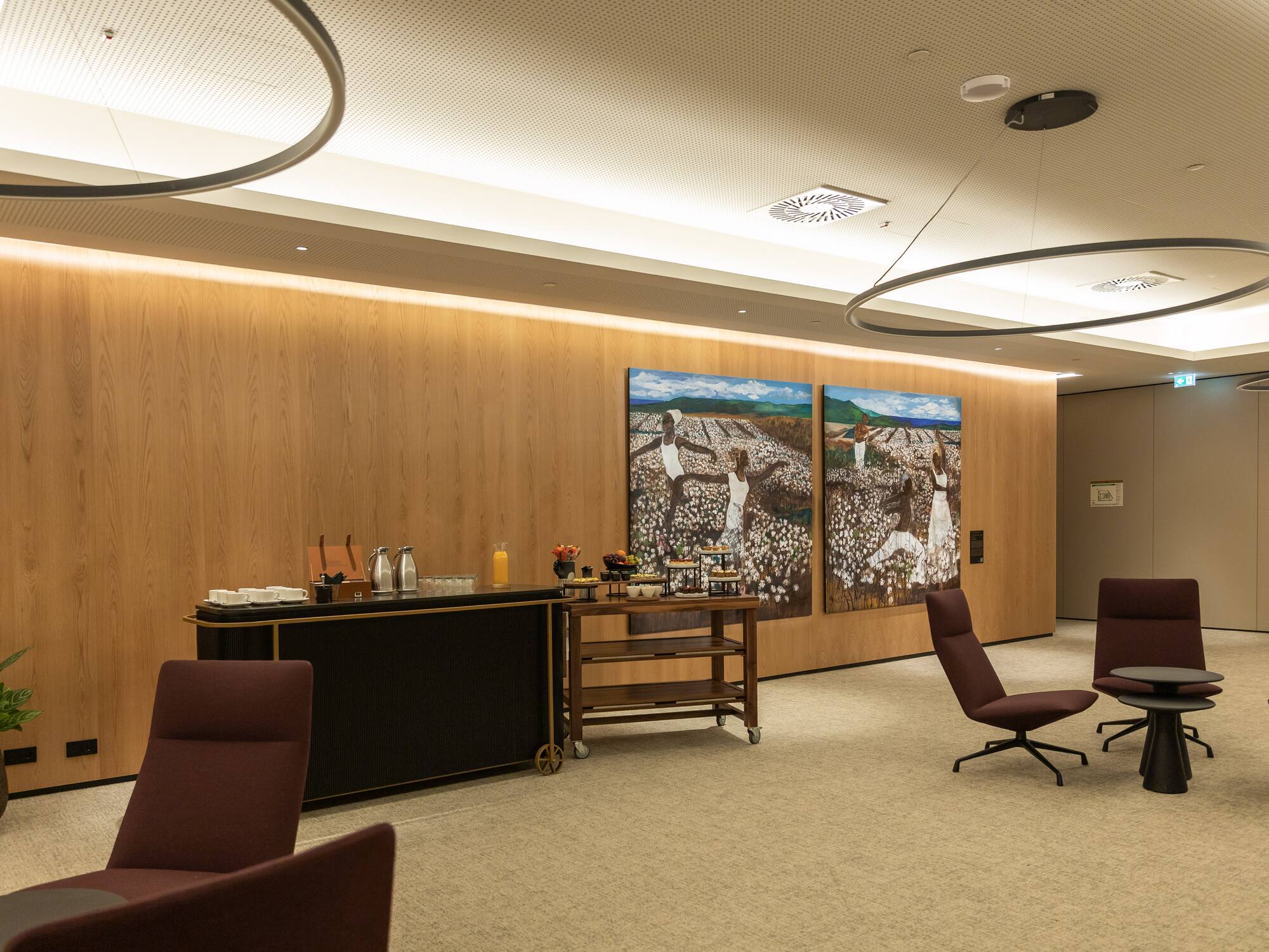 a room with chairs and a table