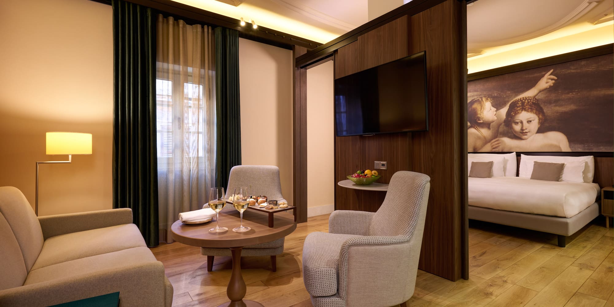 a room with a television and a couch