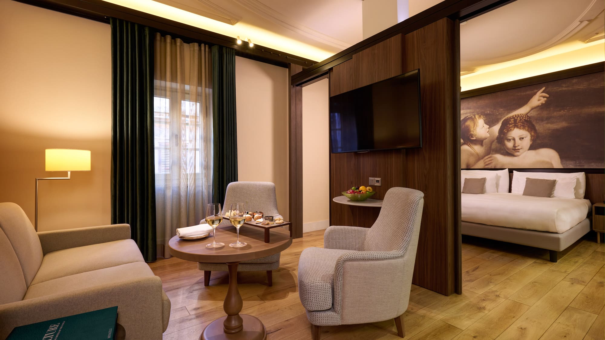 a room with a television and a couch