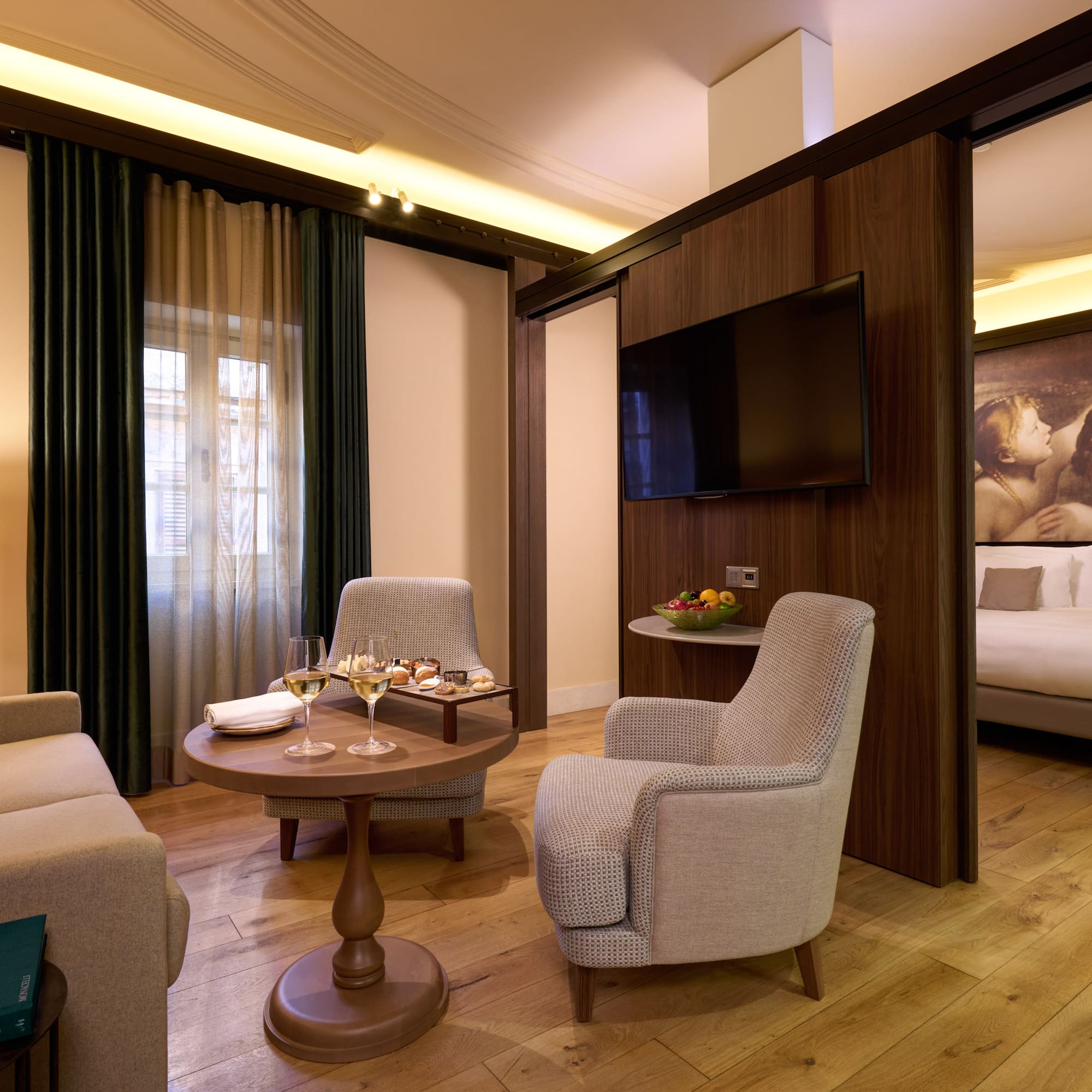 a room with a television and a couch