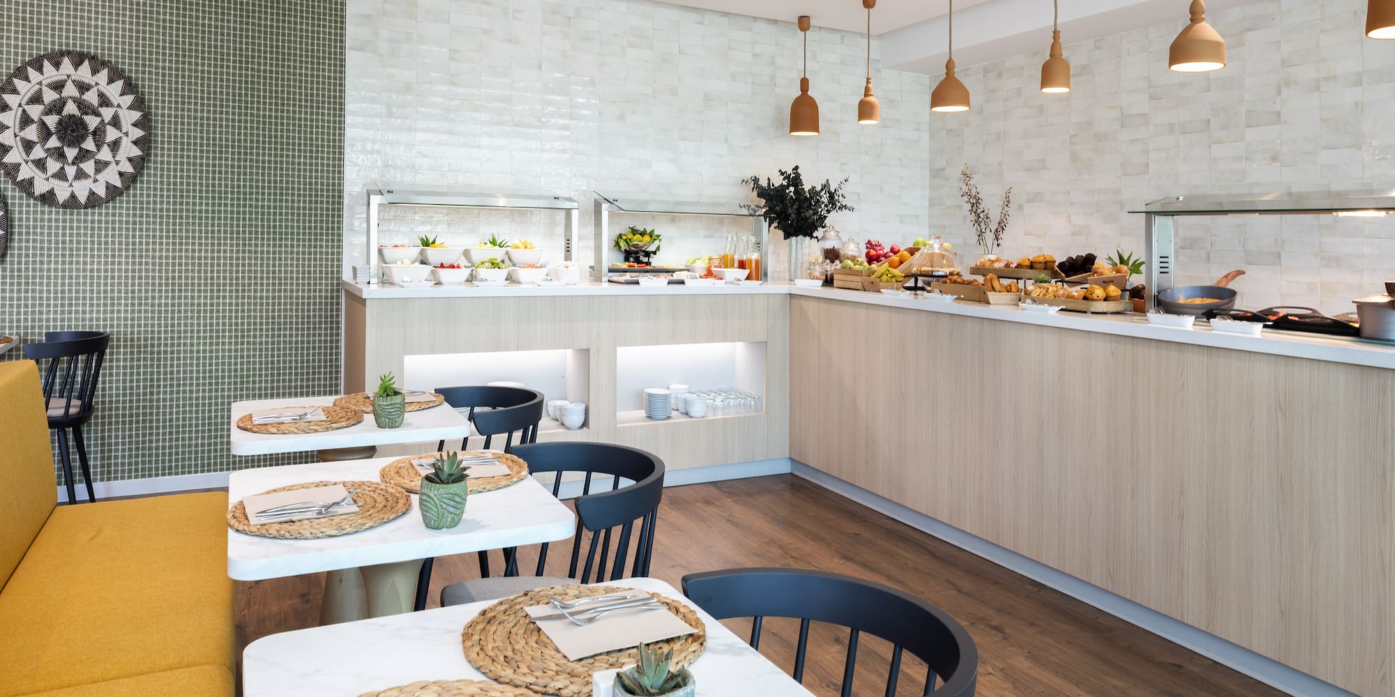 a restaurant with tables and chairs