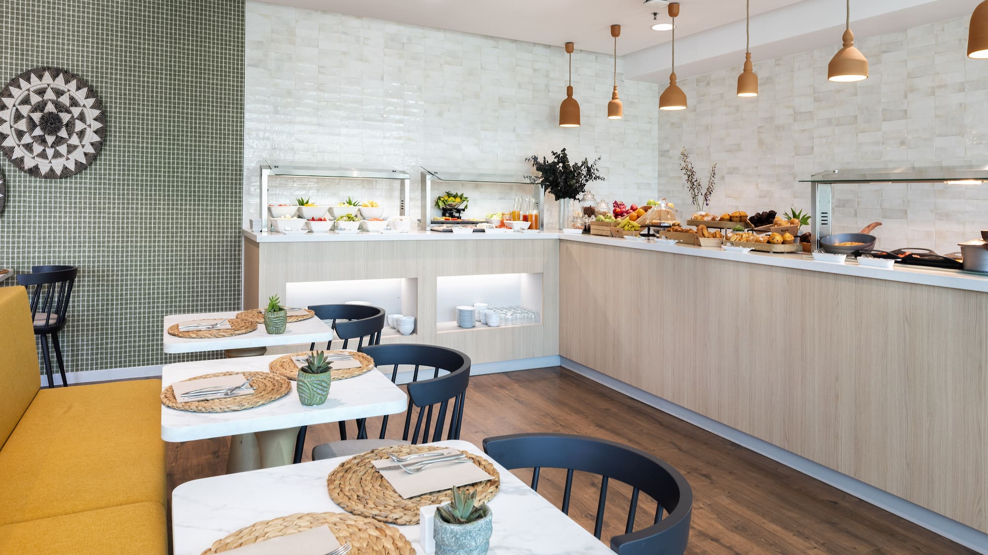 a restaurant with tables and chairs