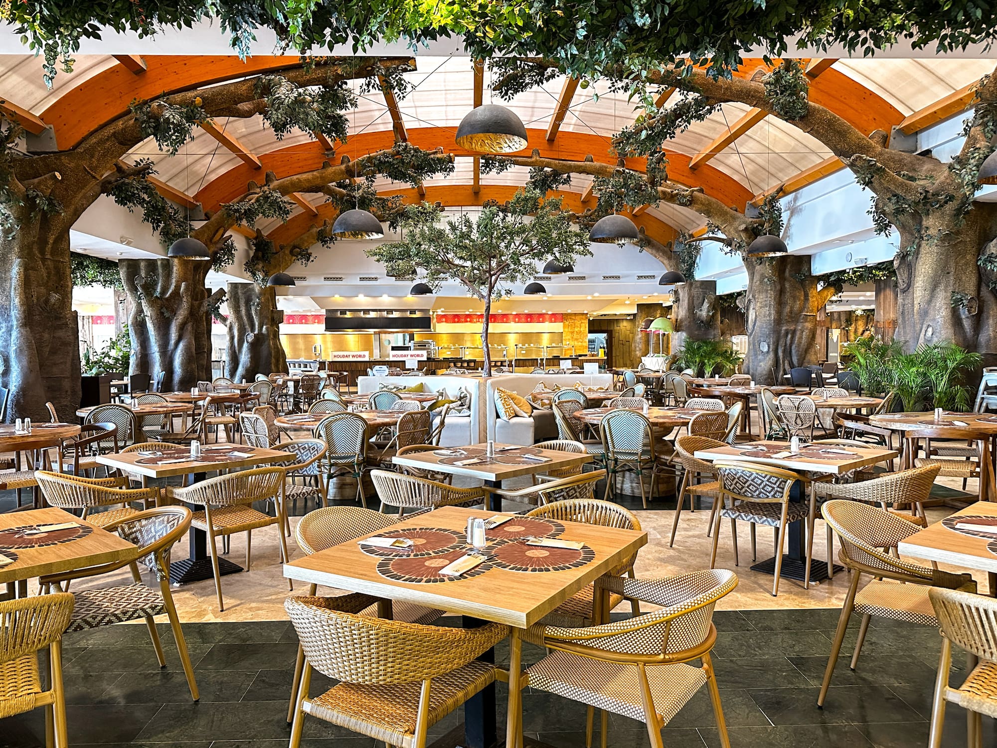 a large room with tables and chairs