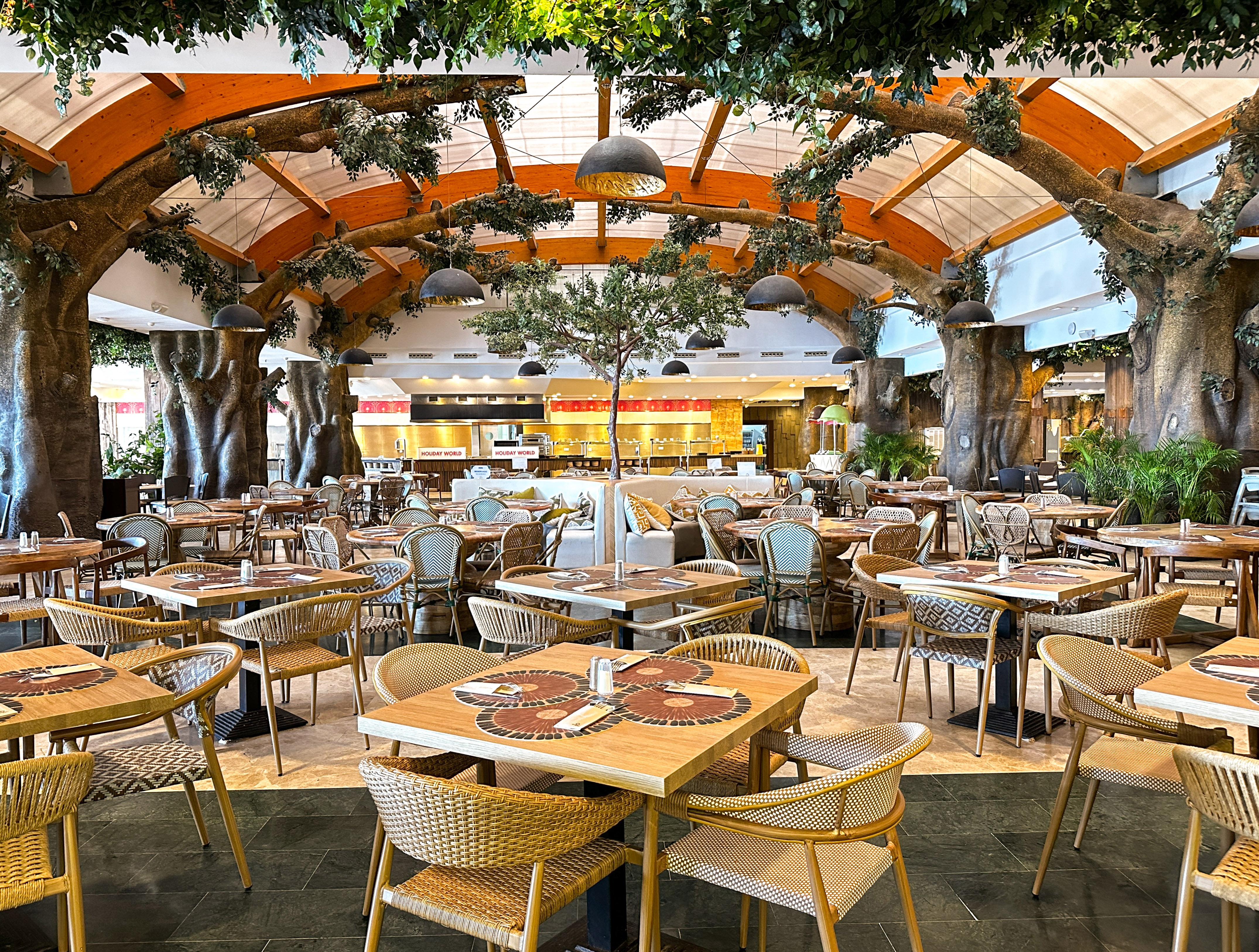 a large room with tables and chairs