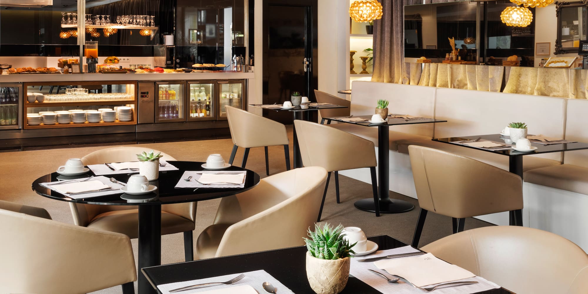 a restaurant with tables and chairs