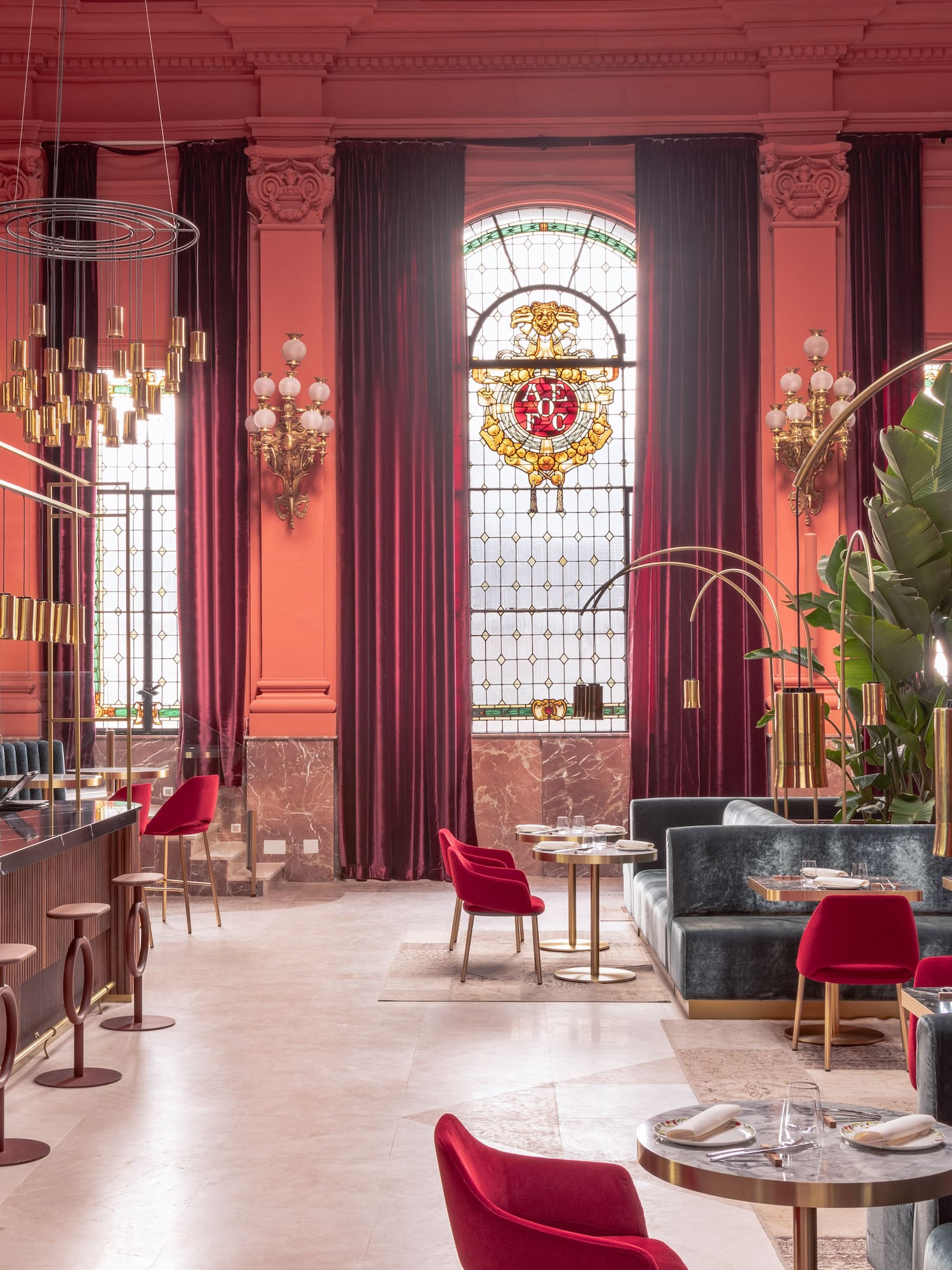 a room with tables and chairs