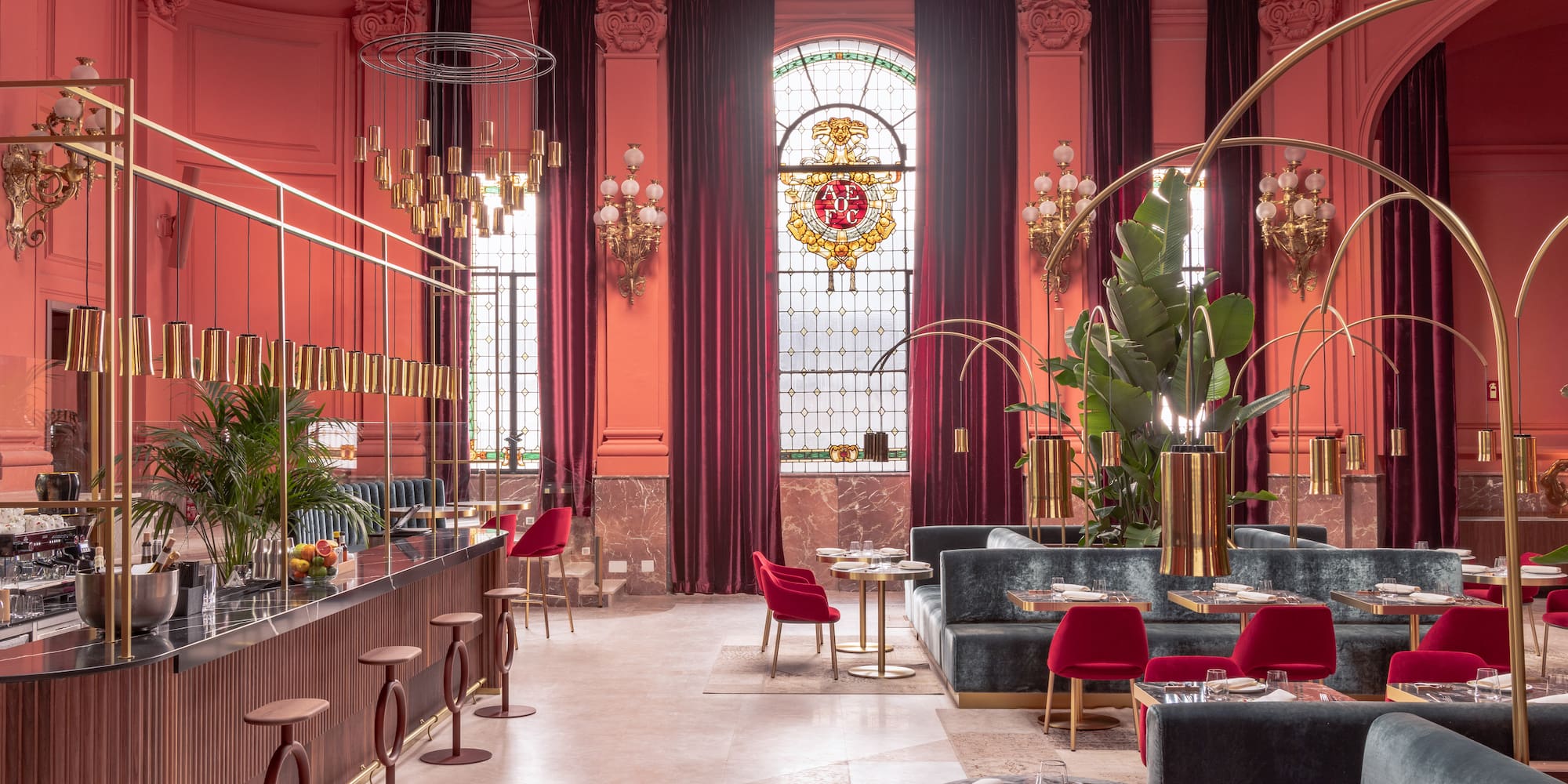 a room with tables and chairs