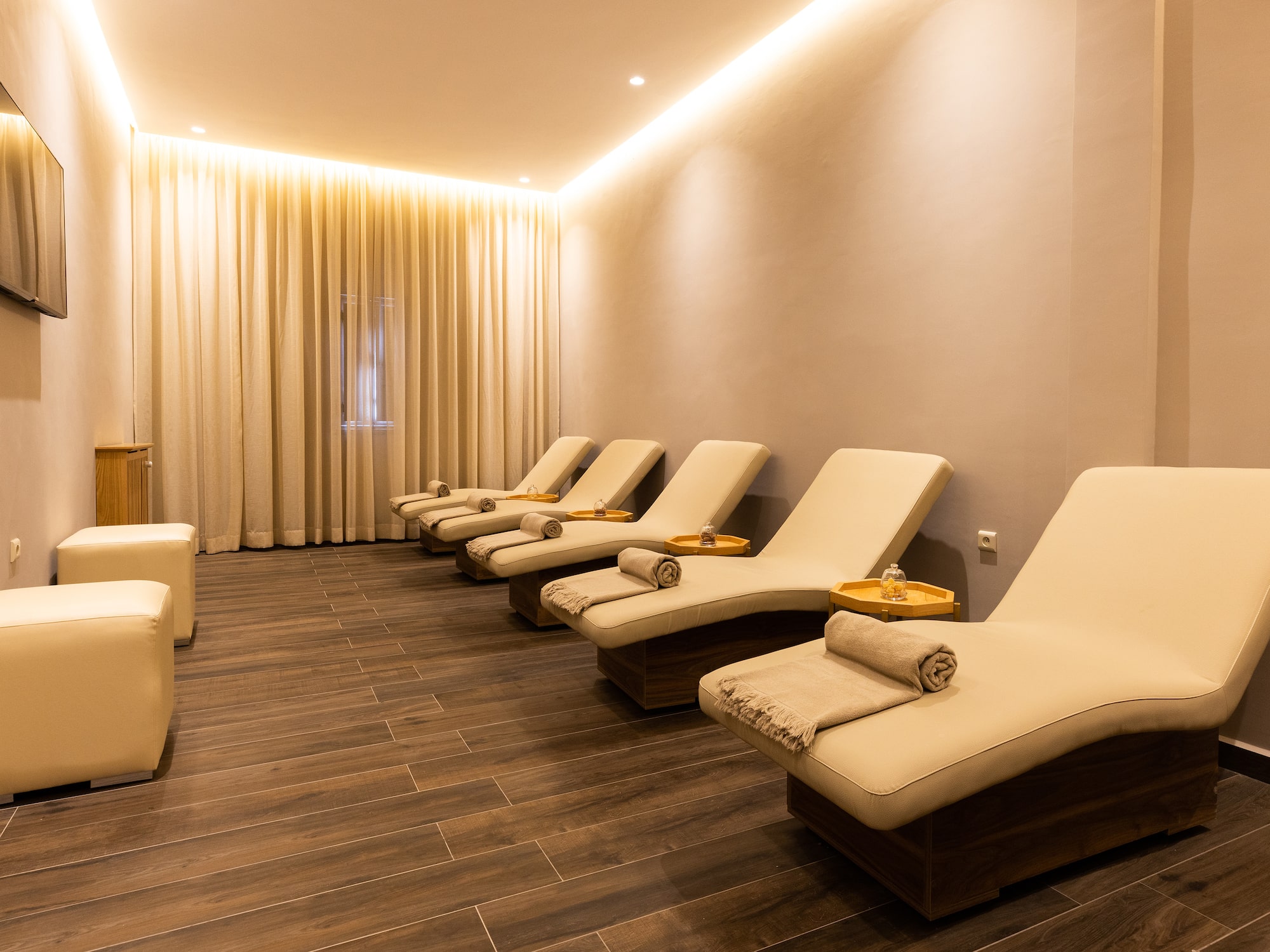 a room with chairs and a table