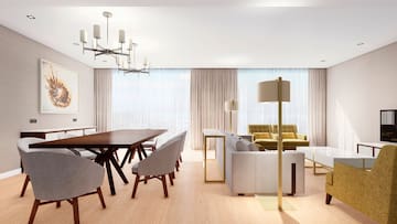 a room with a table and chairs