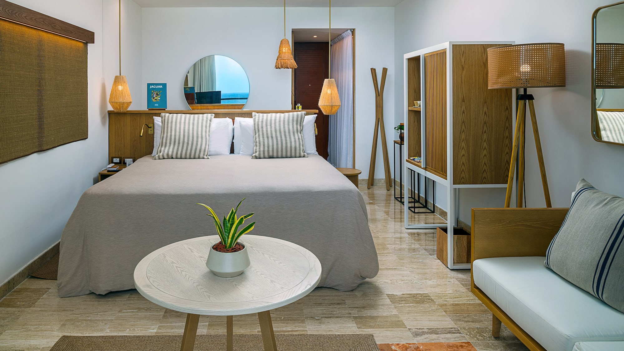 a room with a bed and a table