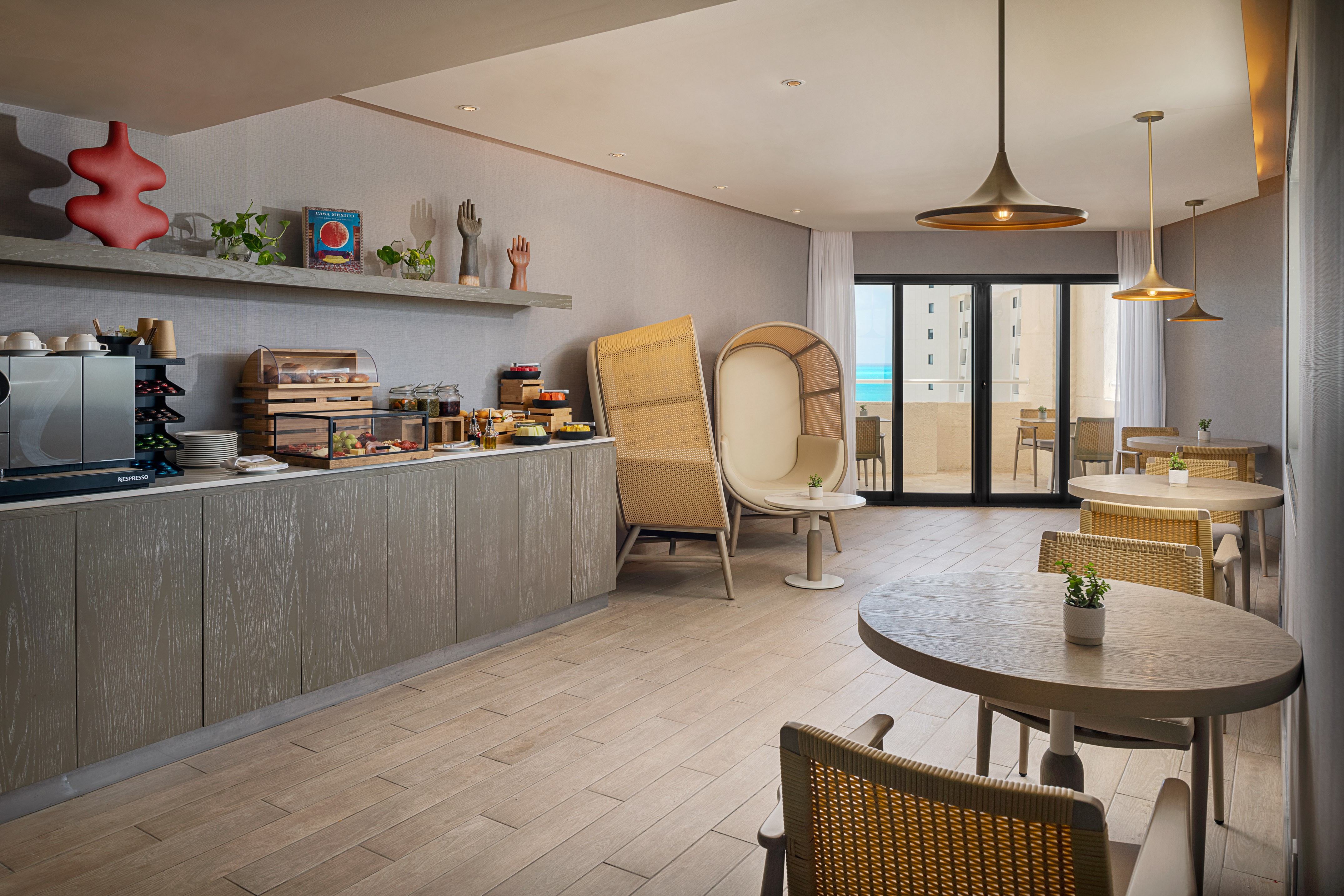 a room with a table and chairs