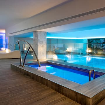 a swimming pool inside a room
