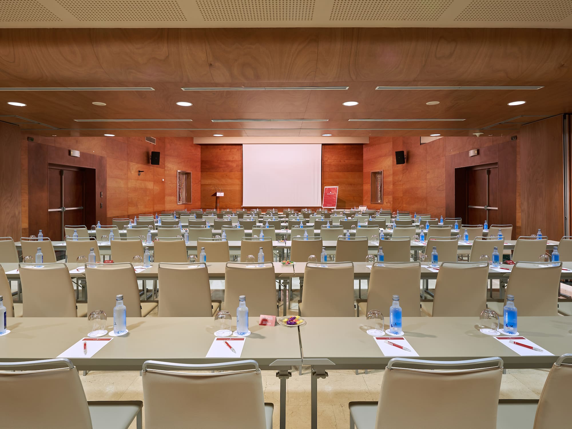 a room with tables and chairs