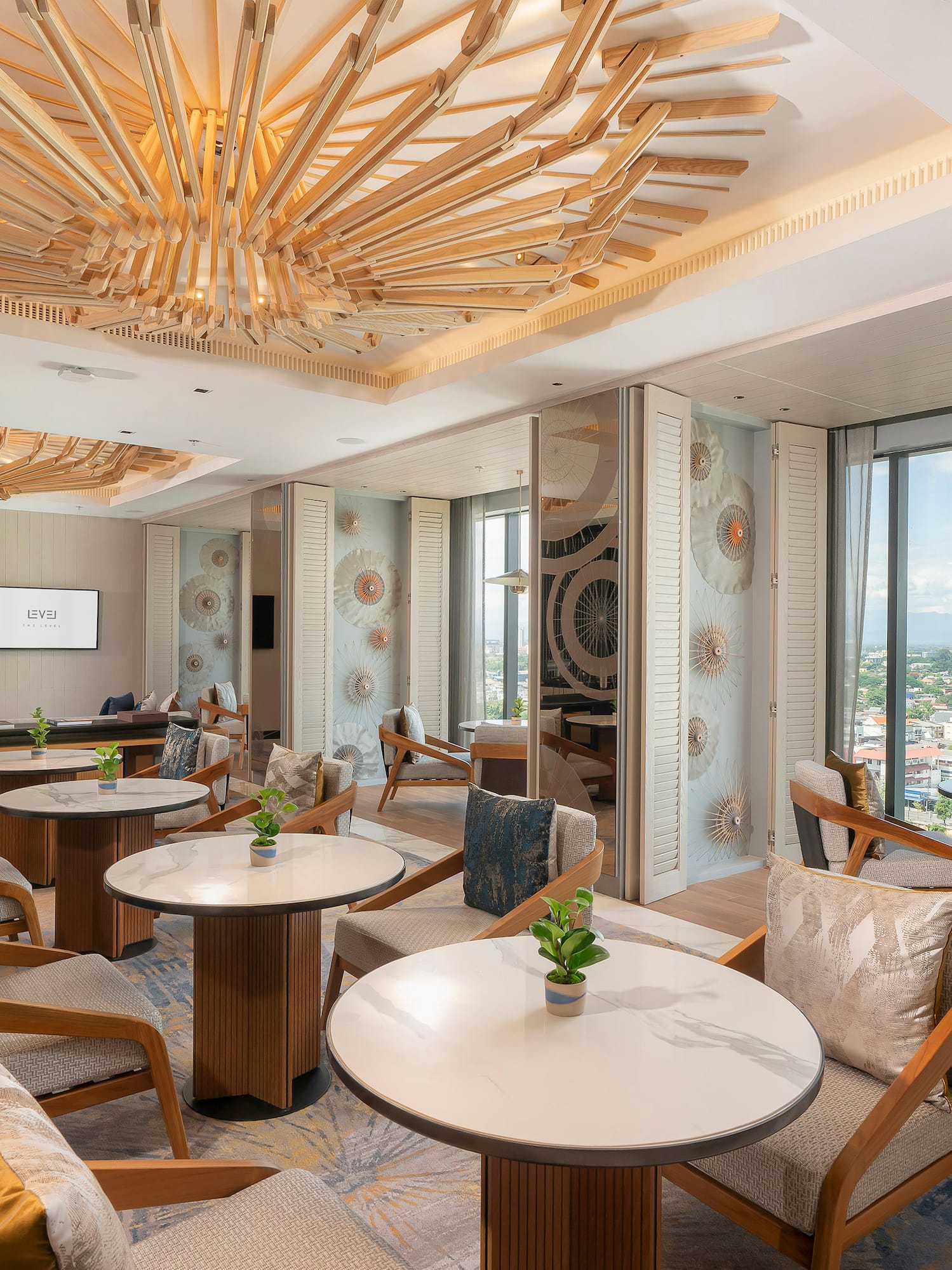 a room with tables and chairs