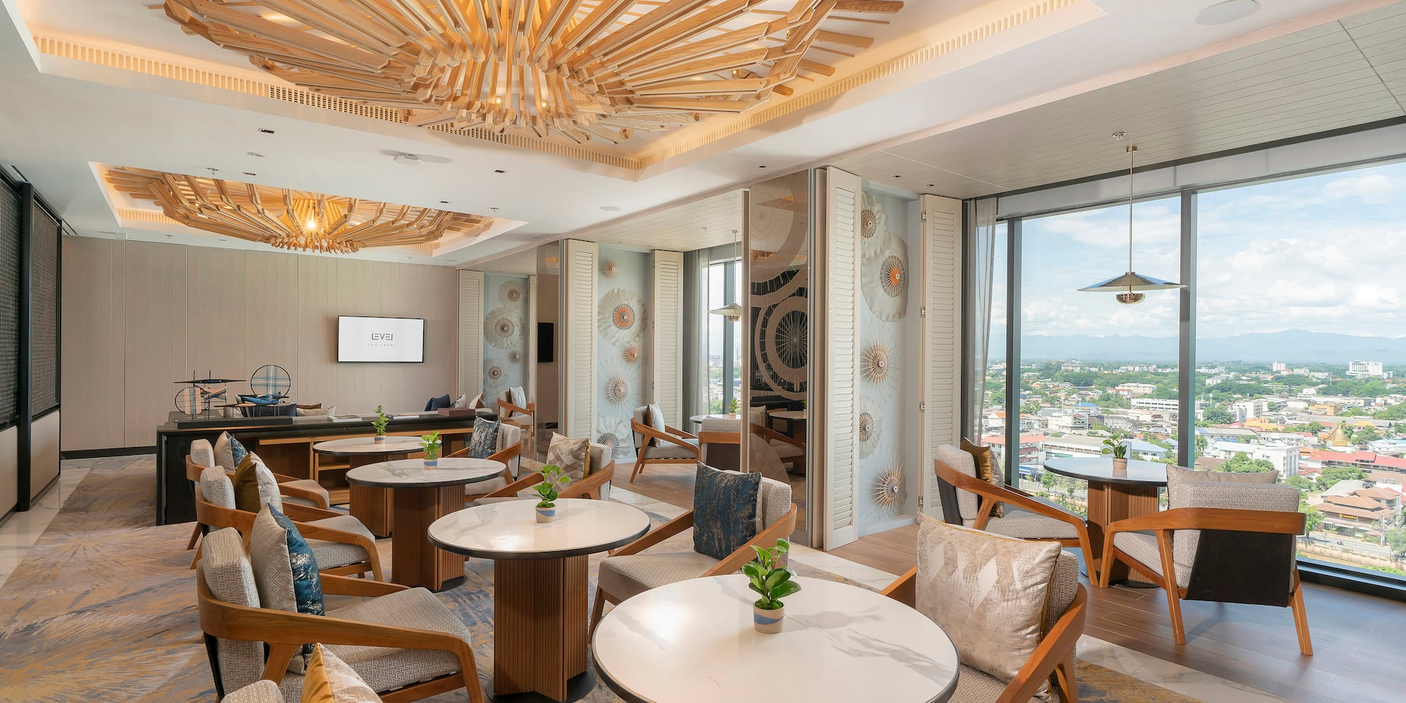 a room with tables and chairs