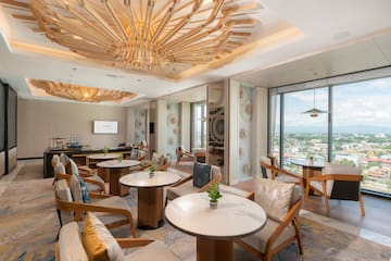 a room with tables and chairs