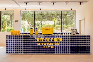 a counter with a yellow box on it